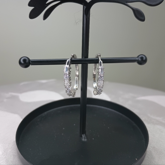 3.48CTW Rhodium Plated Diamond Simulant Hoop Earrings - Picture 3 of 7